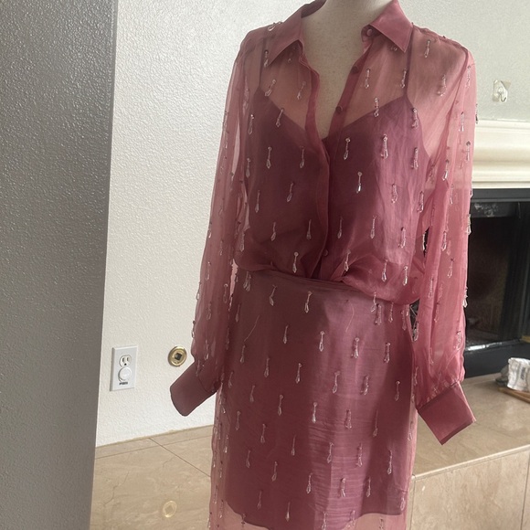 Cinq à Sept Pink Sheer Embellished top - Picture 2 of 2